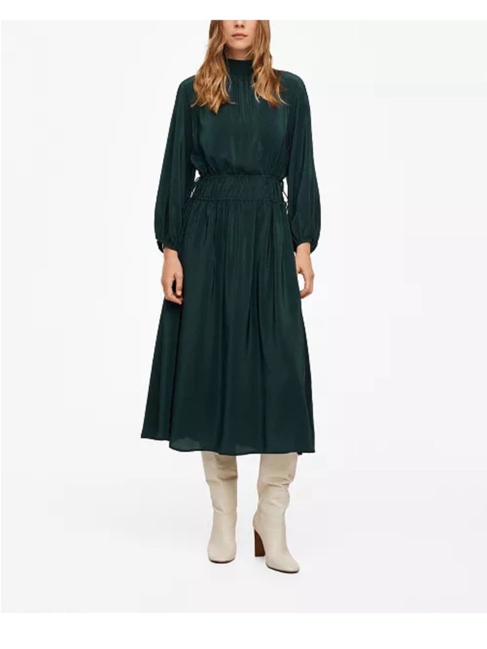 MANGO Women's Dark Green Long Sleeve Midi Dress